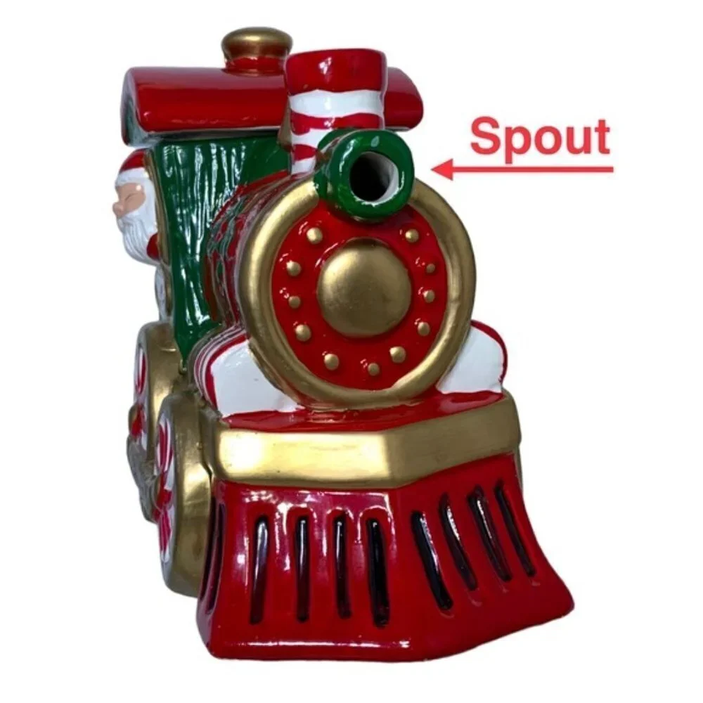 Vintage Santa Train Teapot With Nesting Creamer Sugar Bowl 3 Pieces Ceramic 1994